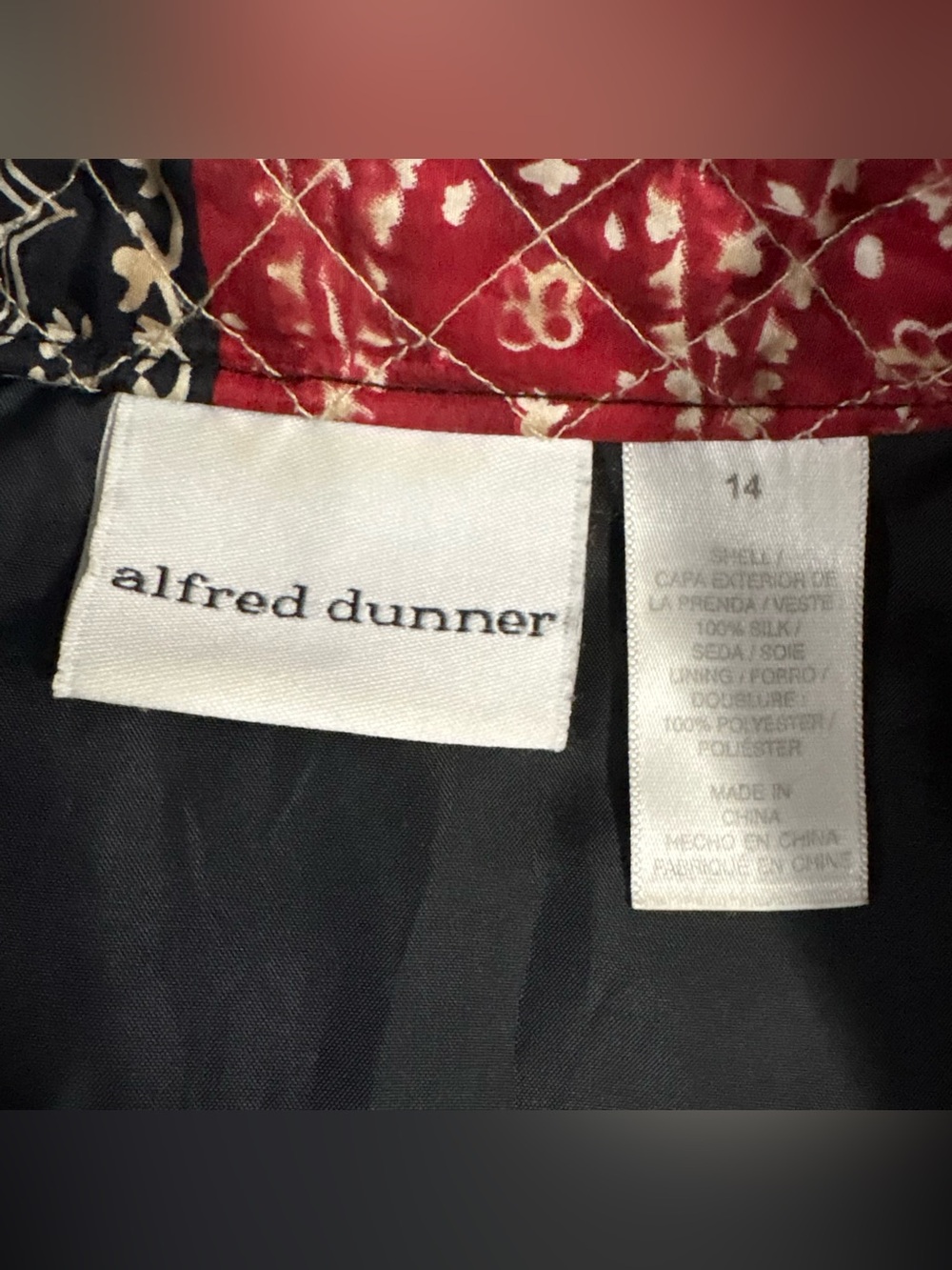 Alfred Dunner 100% Silk Quilted Patchwork Jacket / Coat Women’s Size 14 - Picture 3 of 3